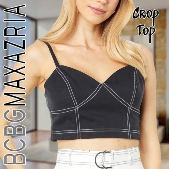 BCBGMAXAZRIA Topstitch Bustier-Style Full Zip Back Crop Top/Dk. Navy/LG NWT